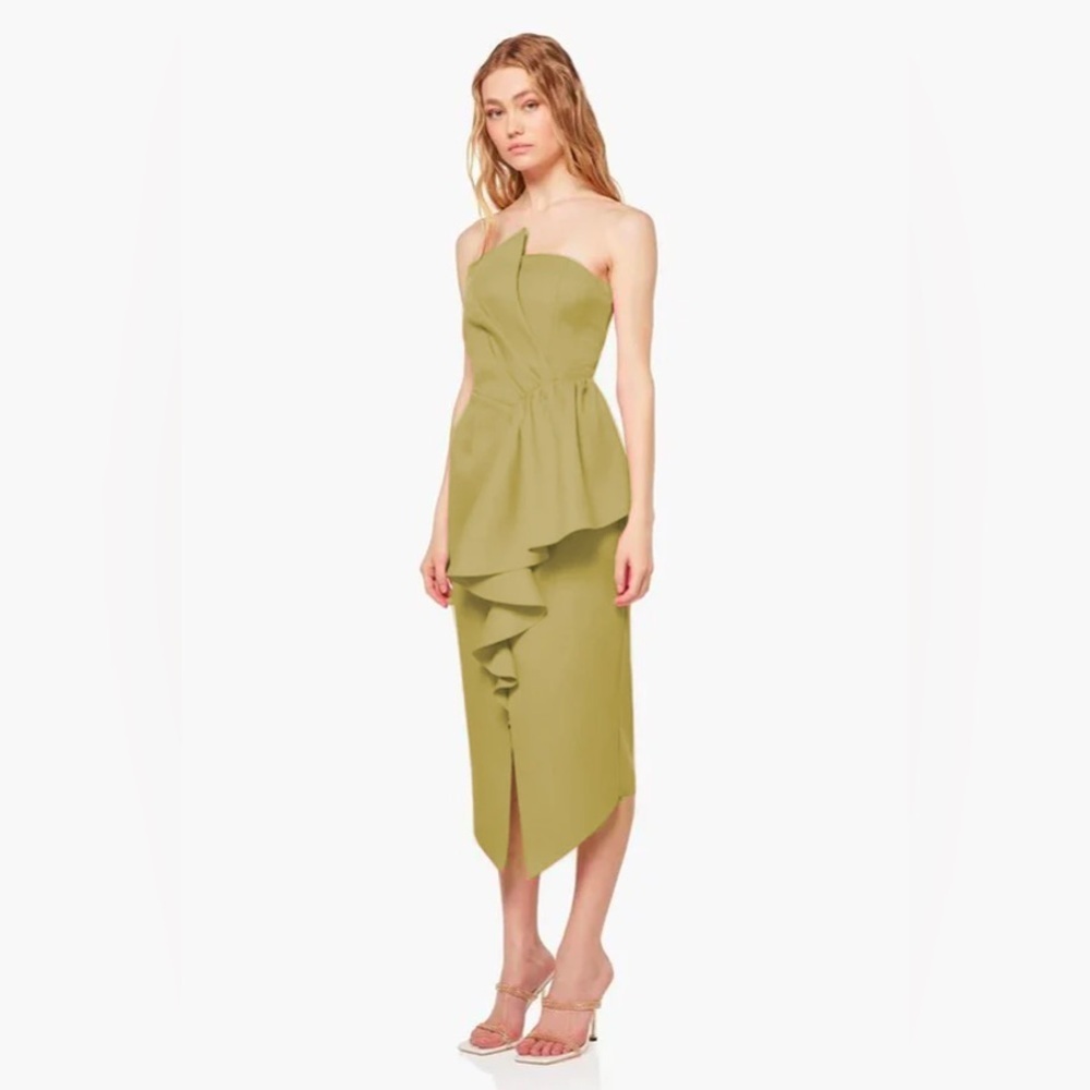 Elliatt Reception Strapless Midi Dress in Olive NWT